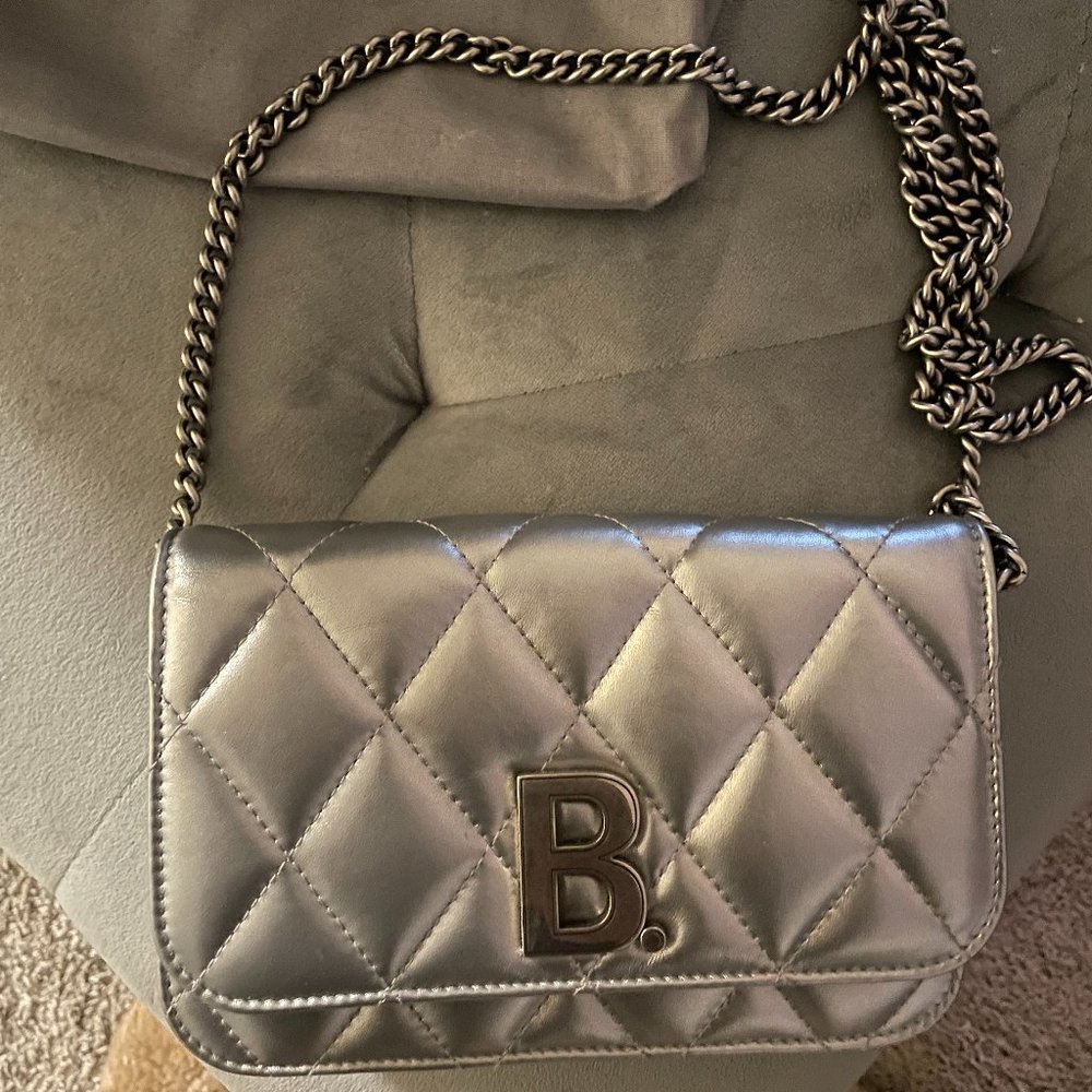 Authentic BALENCIAGA B Quilted Leather Wallet on Chain